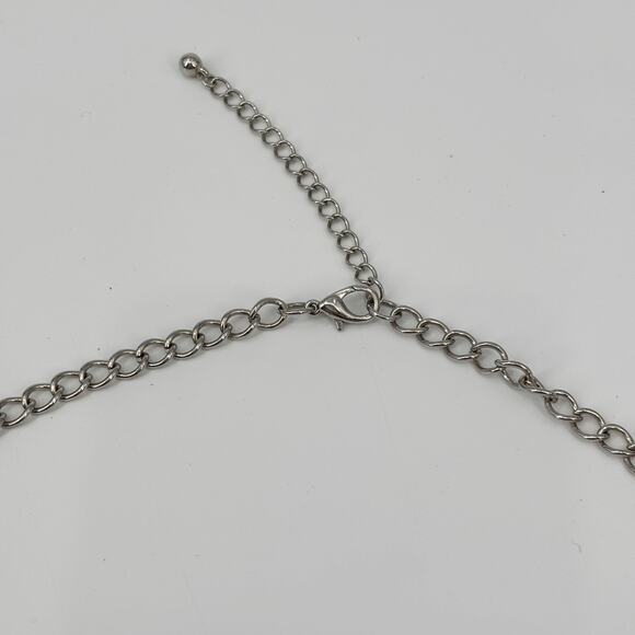 Long Silver-Tone Chain Necklace with Peach Beads 32"-35" Lobster Clasp Y2K Style - Picture 6 of 7